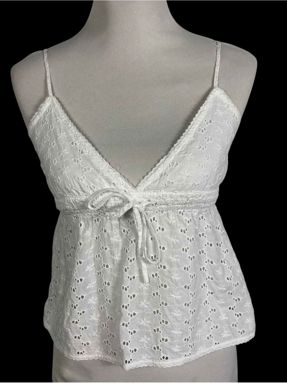 John Galt Y2K Tank Top White Eyelet Babydoll Fairy Cottage Coquette Romantic S